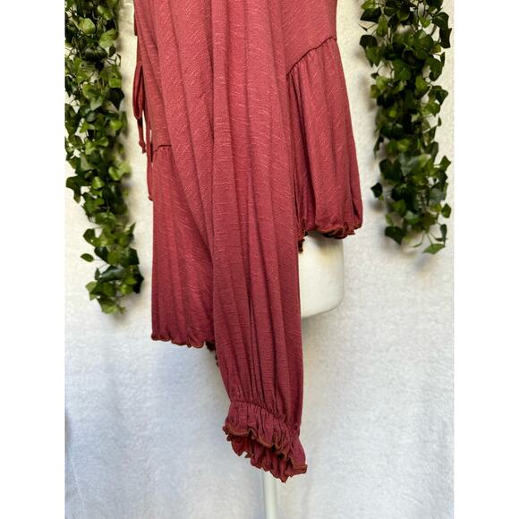 New Altar'd State Red Cropped Ruffled Long Sleeve Top Women's Medium - Picture 9 of 11